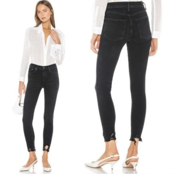 Agolde Sophie Ankle Raw Hem Mid Rise Stretch Black Skinny Jeans 27 - Picture 1 of 4
